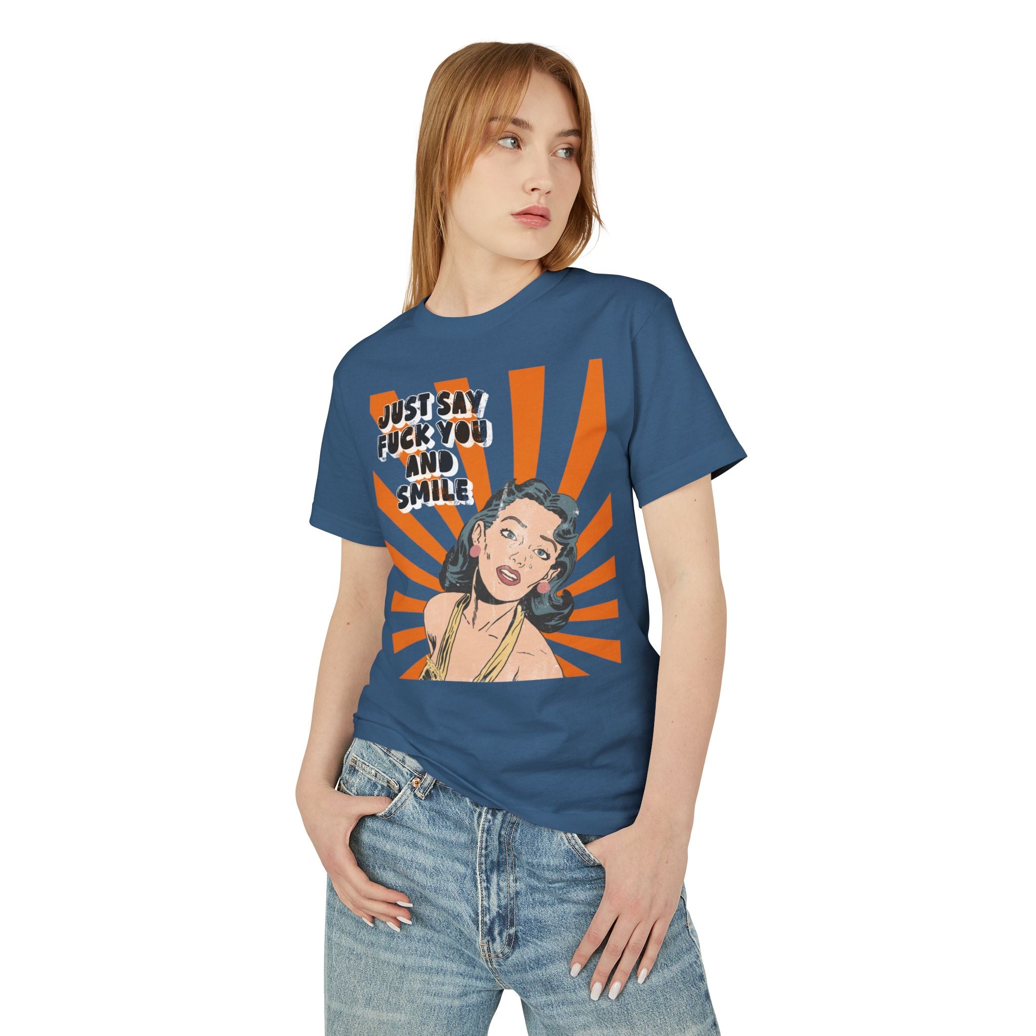 Just Say Fuck You and Smile | Retro Pop Art Heavy Cotton Tee