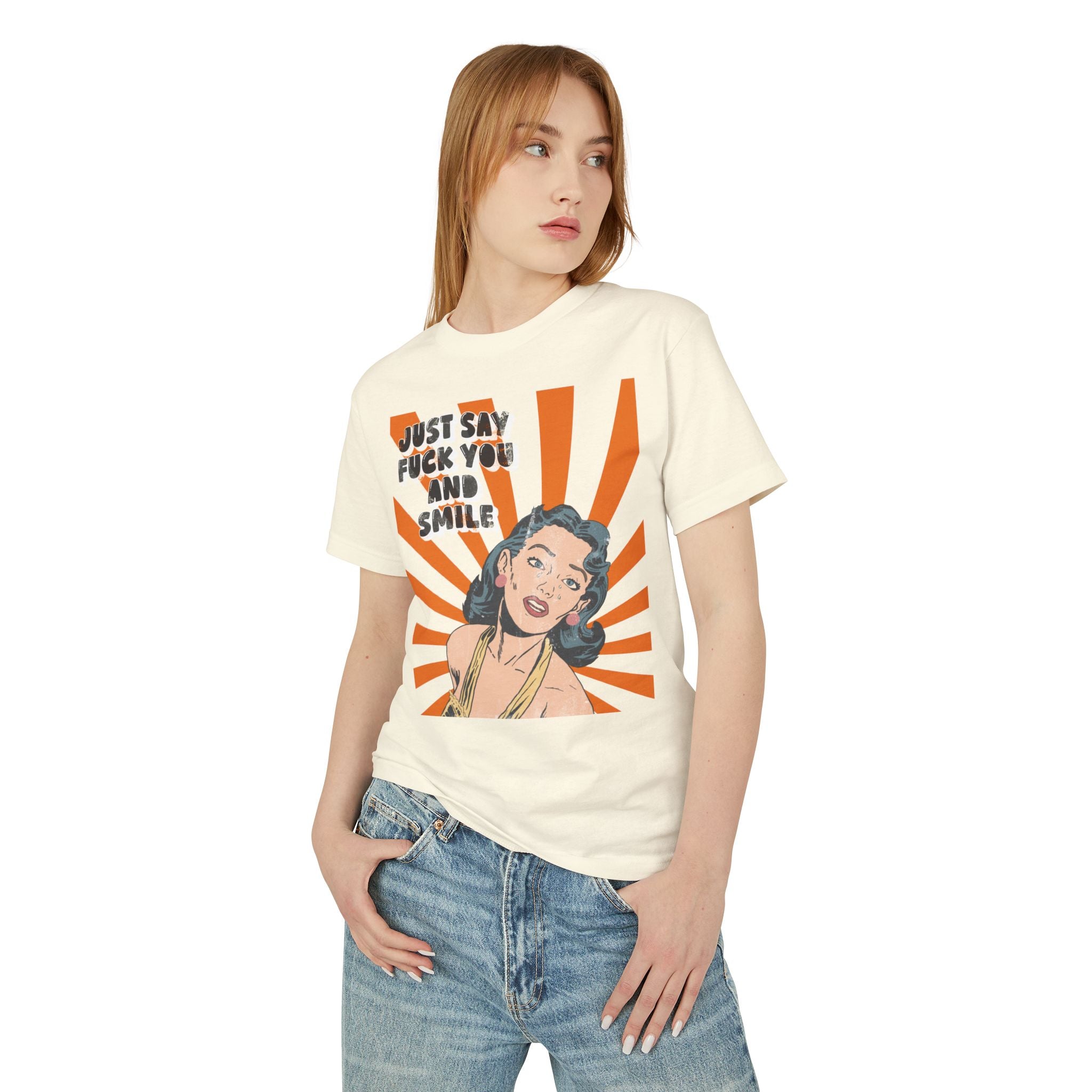 Just Say Fuck You and Smile | Retro Pop Art Heavy Cotton Tee
