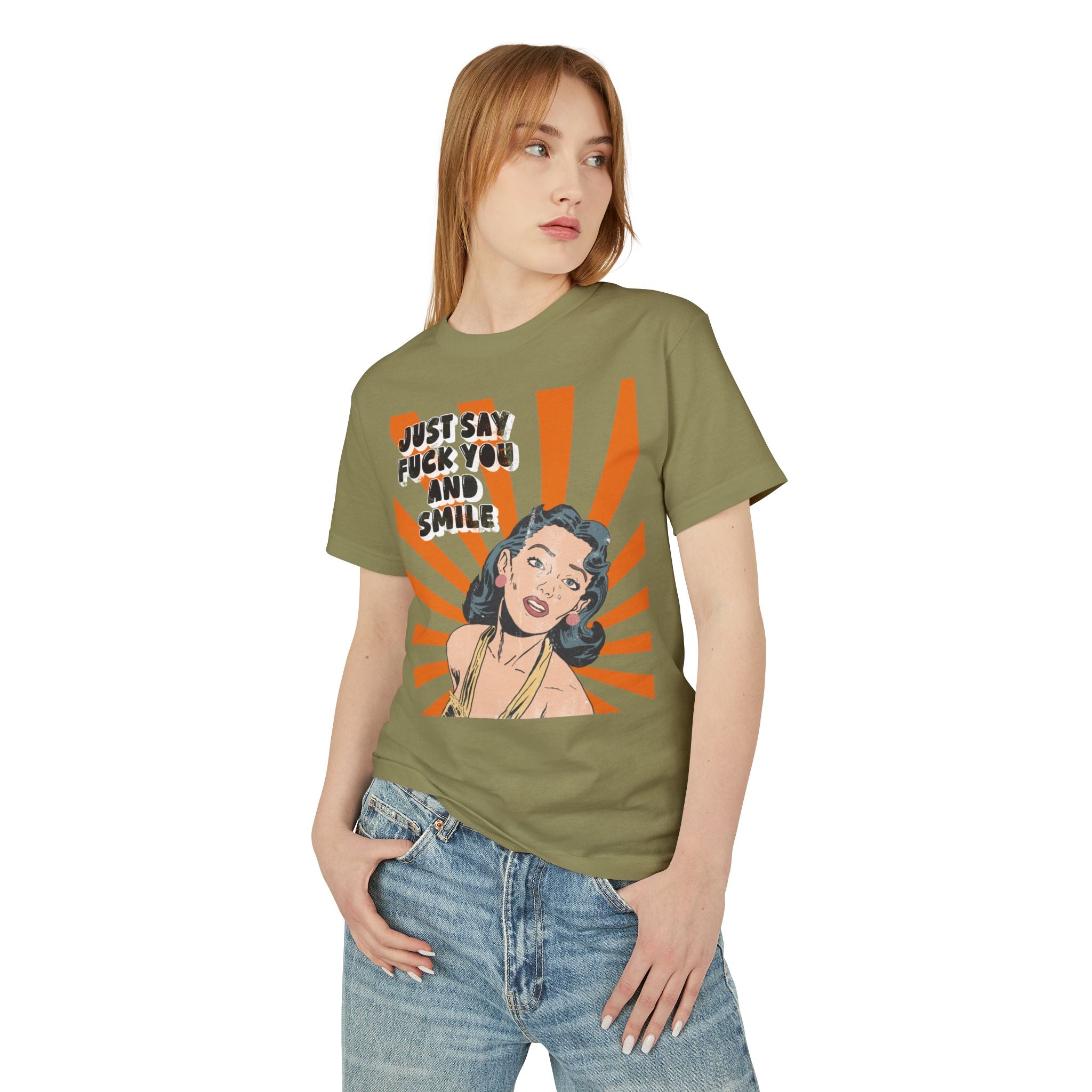 Just Say Fuck You and Smile | Retro Pop Art Heavy Cotton Tee